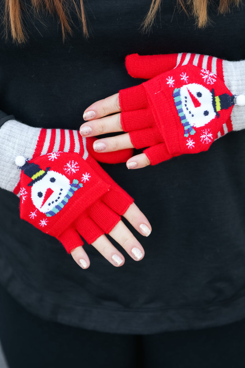 Snowman Fingerless Gloves with Convertible Mittens