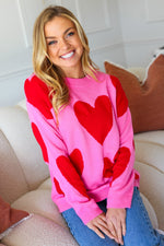 Cupid's Arrow Pink & Red Heart Jacquard Sweater