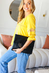 Black Fold Over Gold O-Ring Faux Leather Clutch