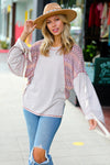 Taupe & Burgundy Chevron Raglan Lace-Up Bell Sleeve Top