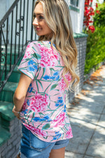 Coral Floral Print Front Knot Top