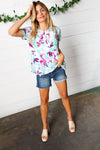 Turquoise & Purple Flat Floral Print Top