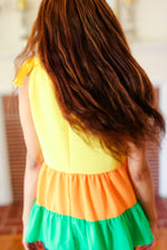 Yellow & Tangerine Tiered Shoulder Tie Crepe Top