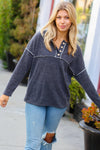 Ash Textured Out Seam Button Down Sweater Top