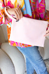 Baby Pink Vegan Leather Handle Clutch Bag