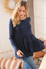 Navy Hacci Ribbed Tiered Babydoll Top