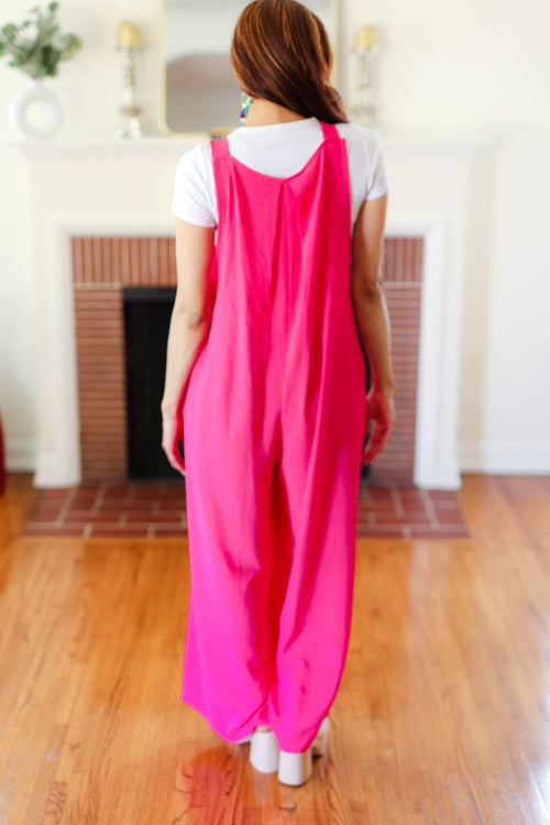 Summer Dreaming Pink Wide Leg Suspender Overall Jumpsuit