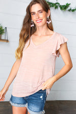 Vintage Coral Two Tone V Neck Ruffle Sleeve Top