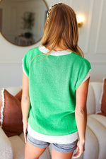 Lucky Kelly Green Embroidered Clover Short Sleeve Dolman Sweater