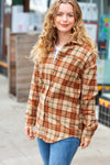 All Bets Off Taupe Flannel Plaid Fringe Jacket