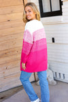 Always Fun Fuchsia Ombre Cable Knit Cardigan