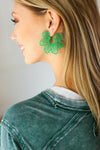 Green Vintage Metal Flower Power Earrings