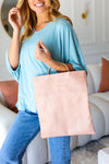 Ballerina Pink Fold Over Gold O-Ring Faux Leather Clutch