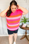 Feeling Bold Fuchsia & Orange Stripe Short Sleeve Dolman Sweater