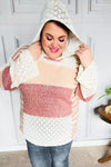 Look of Love Oatmeal & Peach Color Block Crochet Hoodie