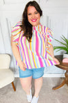 Perfectly You Multicolor Striped Shirred Yoke Mock Neck Top