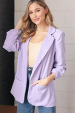 Lavender Notched Lapel Ruched Sleeve Blazer