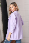 Lavender Notched Lapel Ruched Sleeve Blazer