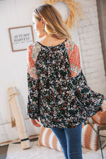 Boho Floral Ethnic Print Front Tie Woven Blouse
