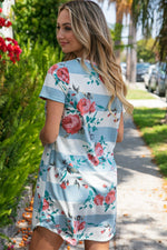 Blue & Cream Stripe Floral French Terry Dress