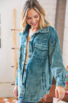 Teal Vintage Oversized Corduroy Button-Up Pocketed Shacket