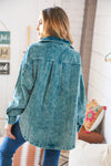Teal Vintage Oversized Corduroy Button-Up Pocketed Shacket
