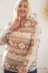Taupe Aztec Print Lace Embellished Terry Hoodie