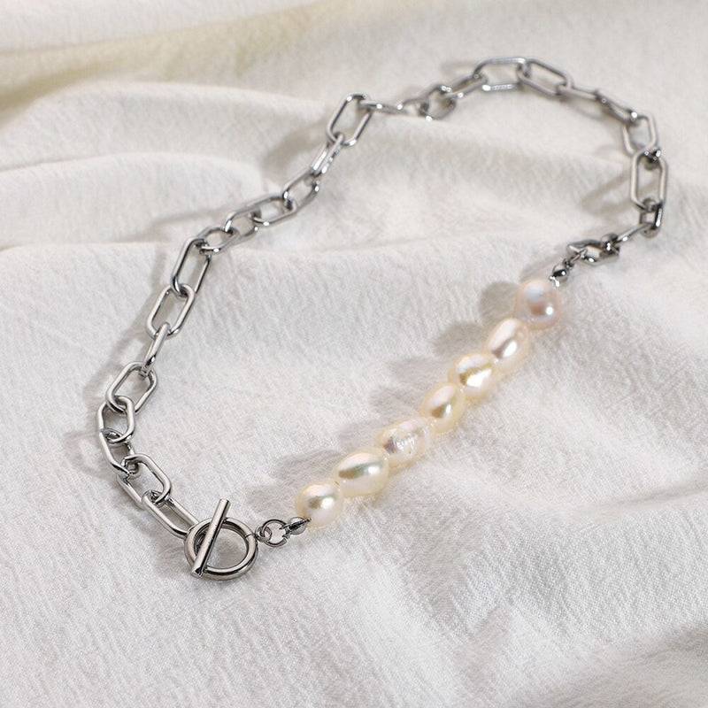 Paperclip Chain Freshwater Pearl Chokers Necklaces