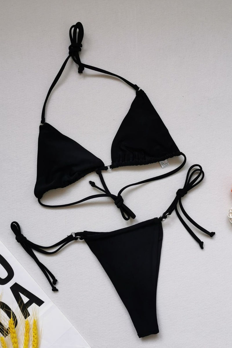 Side Tie Halter Neck Backless Bikini Set