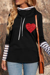Striped Sequin Heart Graphic Long Sleeve Top