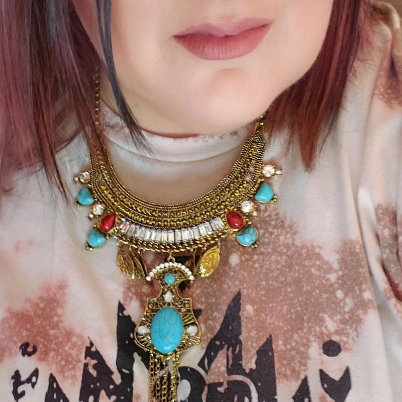 Red and Turquoise Stone Necklace-TCB
