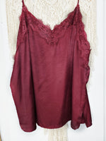 1071 - Lace Satin Cami Top - Black and Burgundy Available