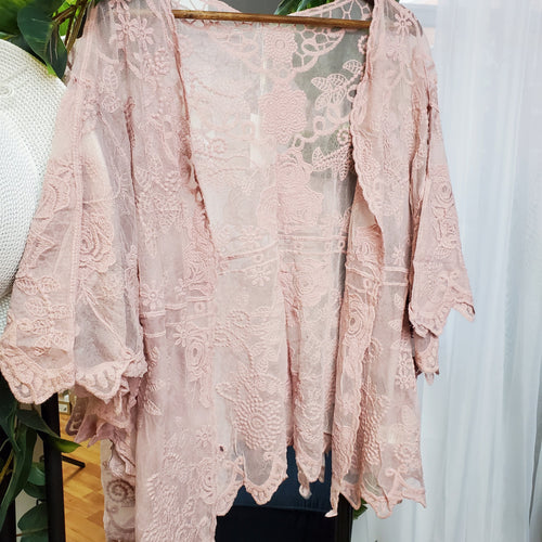 317 - Dusty Pink Short Lace Kimono-TCB