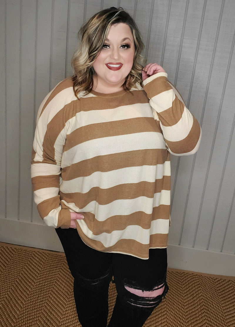 1766 - Taupe and Ivory Boxy Waffle Knit Top- 1x to 3x - T9469PL