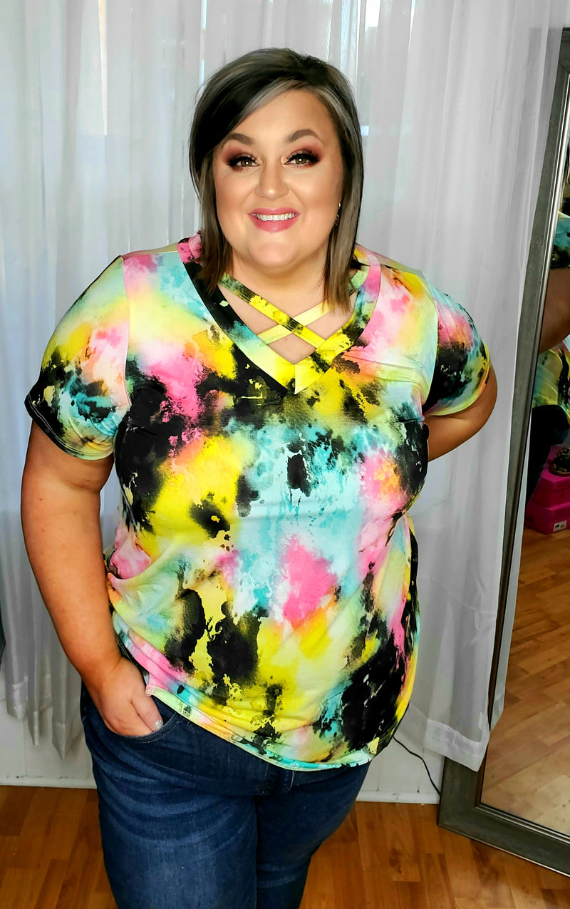 956 - Against the Wall Criss Cross Tie Dye Top - Small to 3x