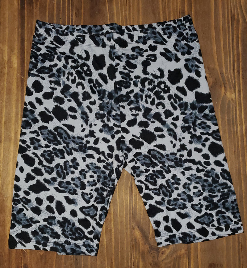 1335 - Malibu Vibes Grey Leopard Biker Shorts
