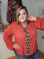 1391 - Alana - Trendy Plus Size Top in Rust and Leopard