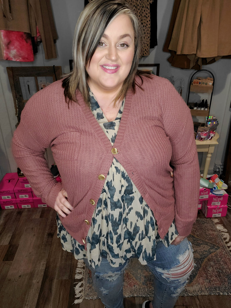1361 - Grace - Trendy Plus Size Teal and Taupe Printed Top
