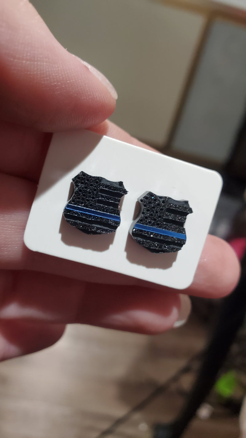 Thin Blue Line Badge Mini Stud Earring