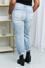 RISEN Full Size Distressed Fringe Hem Cropped Jeans