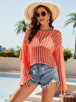 Sexy Cut-Out Round Neck Crocheted Cover-Up