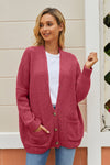 Button Front Plunge Cardigan with Front Pockets