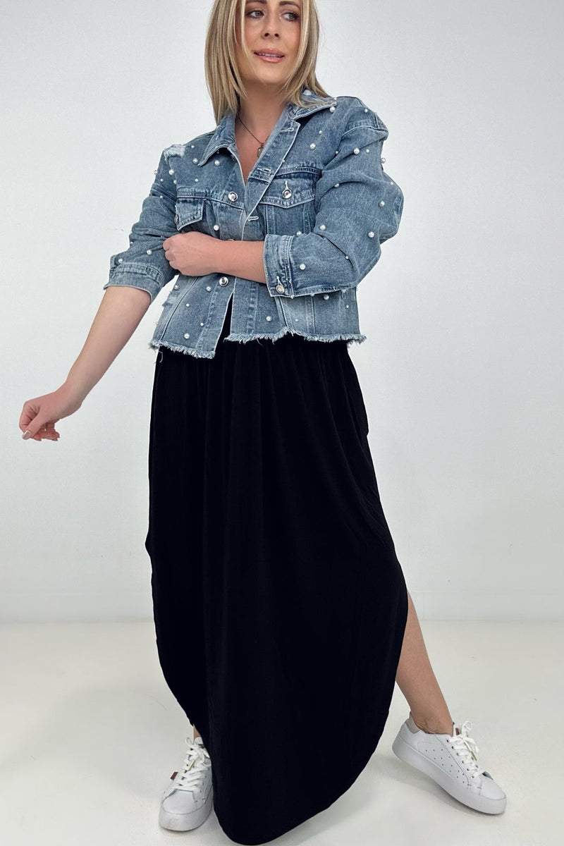 Zenana "Sydney" Smocked Waist Side Slit Maxi Skirt