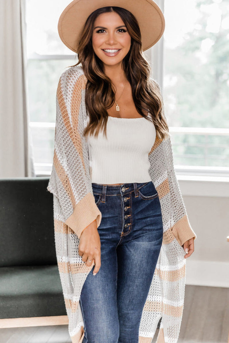 Open Front Striped Knitted Cardigan