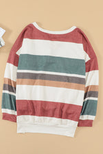 Multicolored Striped Lace-Up Dropped Shoulder Sweatshirt