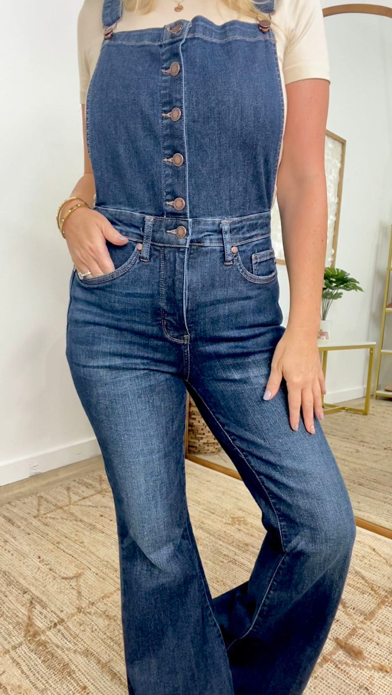Judy Blue Buttoned Tummy Control Flare Overalls