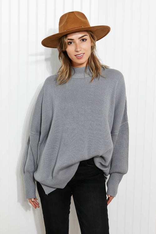 Zenana Comfort Awaits Full Size Slouchy Side Slit Sweater