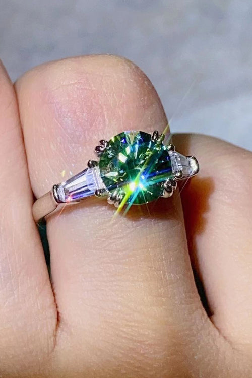 2 Carat Moissanite Emerald Green 925 Sterling Silver Ring
