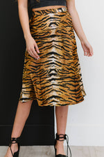 SHOPIRISBASIC Eye of the Tiger Satin Midi Skirt