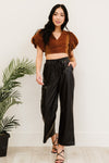 PRIVY Glitter Puff Sleeve Cropped Top